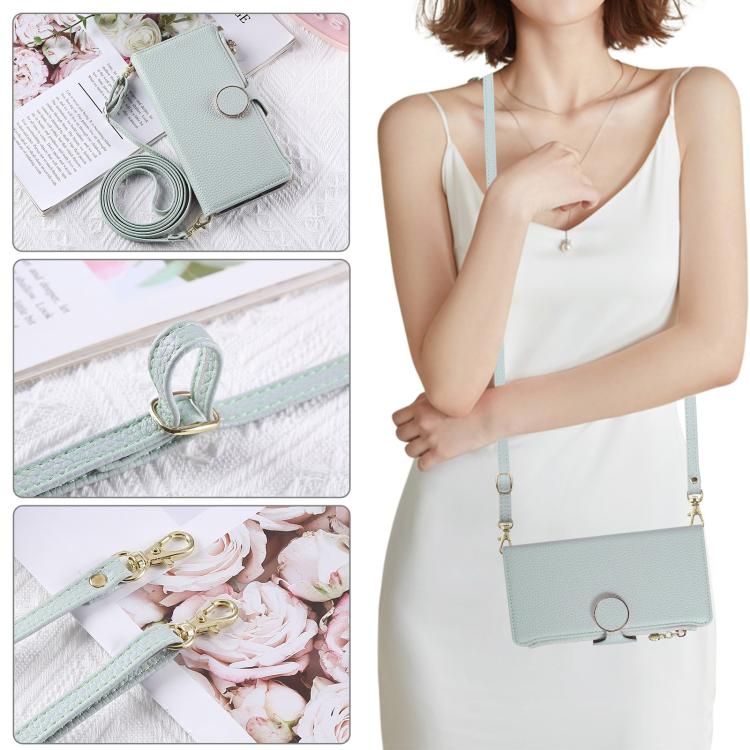For iPhone 13 mini Round Buckle Zipper Wallet Leather Phone Case with Crossbody Strap