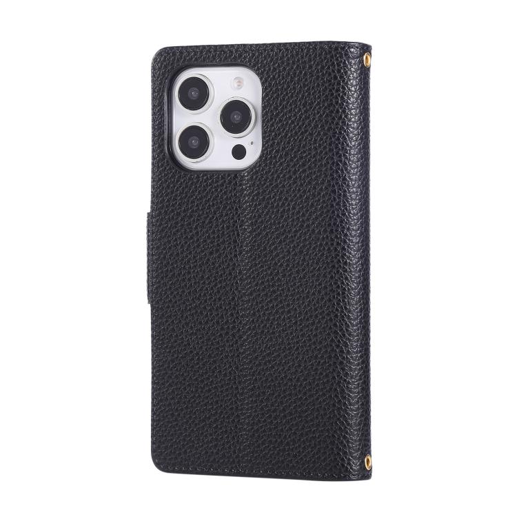 For iPhone 15 Pro Max Round Buckle Zipper Wallet Leather Phone Case with Crossbody Strap