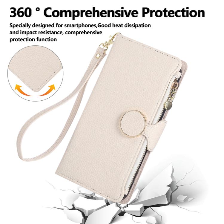 For iPhone 15 Plus Round Buckle Zipper Wallet Leather Phone Case with Crossbody Strap