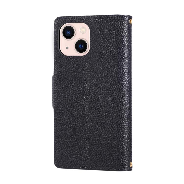 For iPhone 15 Round Buckle Zipper Wallet Leather Phone Case with Crossbody Strap