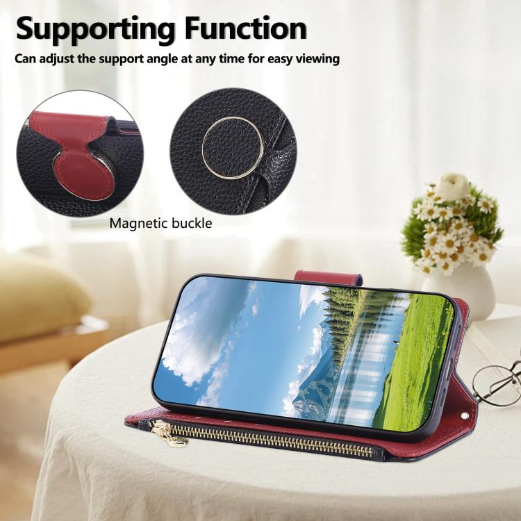 For iPhone 14 Plus Round Buckle Zipper Wallet Leather Phone Case with Crossbody Strap