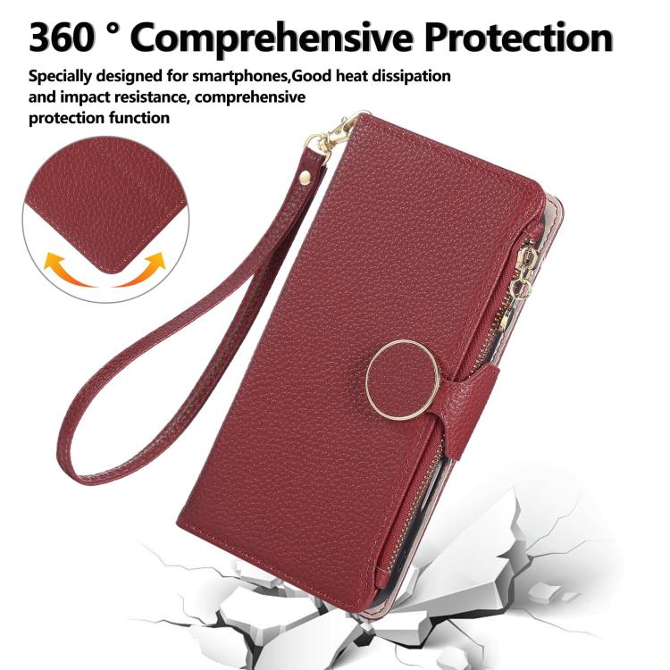 For iPhone 14 Pro Max Round Buckle Zipper Wallet Leather Phone Case with Crossbody Strap