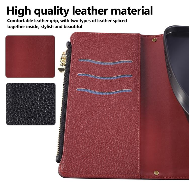 For iPhone 13 Pro Round Buckle Zipper Wallet Leather Phone Case with Crossbody Strap