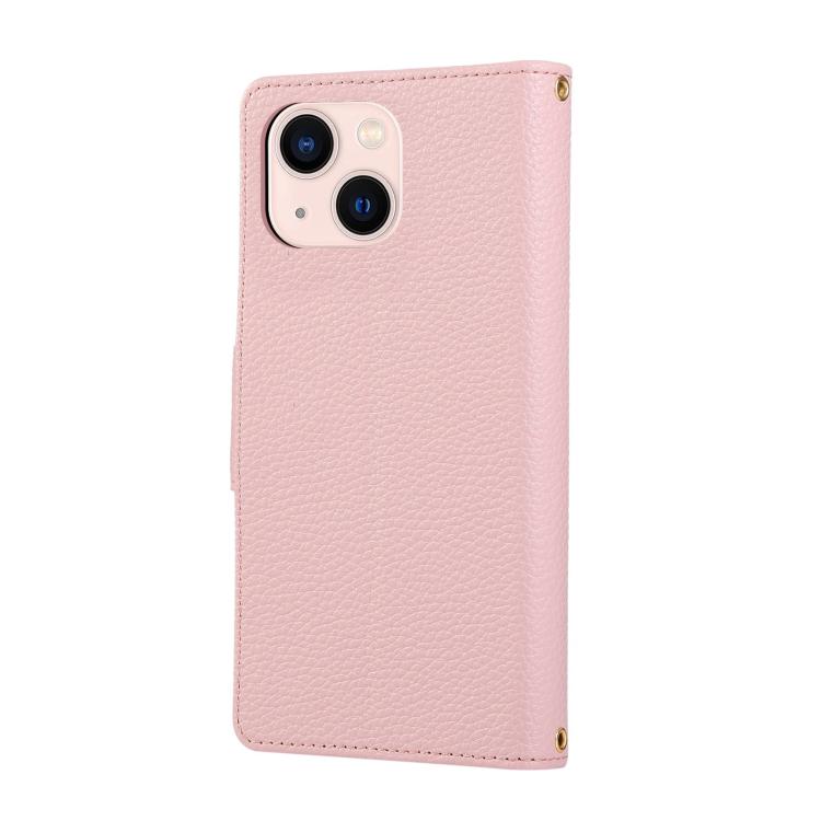 For iPhone 13 Round Buckle Zipper Wallet Leather Phone Case with Crossbody Strap