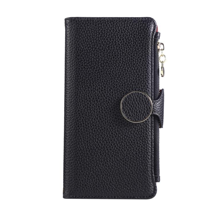 For iPhone 13 Round Buckle Zipper Wallet Leather Phone Case with Crossbody Strap