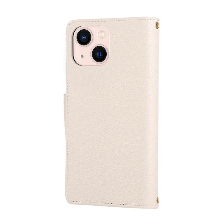 For iPhone 13 Round Buckle Zipper Wallet Leather Phone Case with Crossbody Strap
