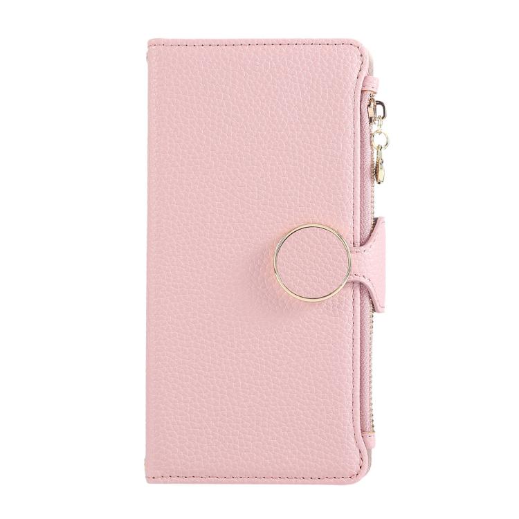For iPhone 12 mini Round Buckle Zipper Wallet Leather Phone Case with Crossbody Strap