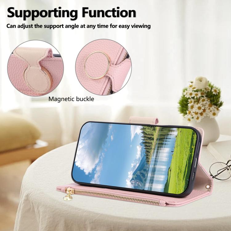 For iPhone 12 mini Round Buckle Zipper Wallet Leather Phone Case with Crossbody Strap