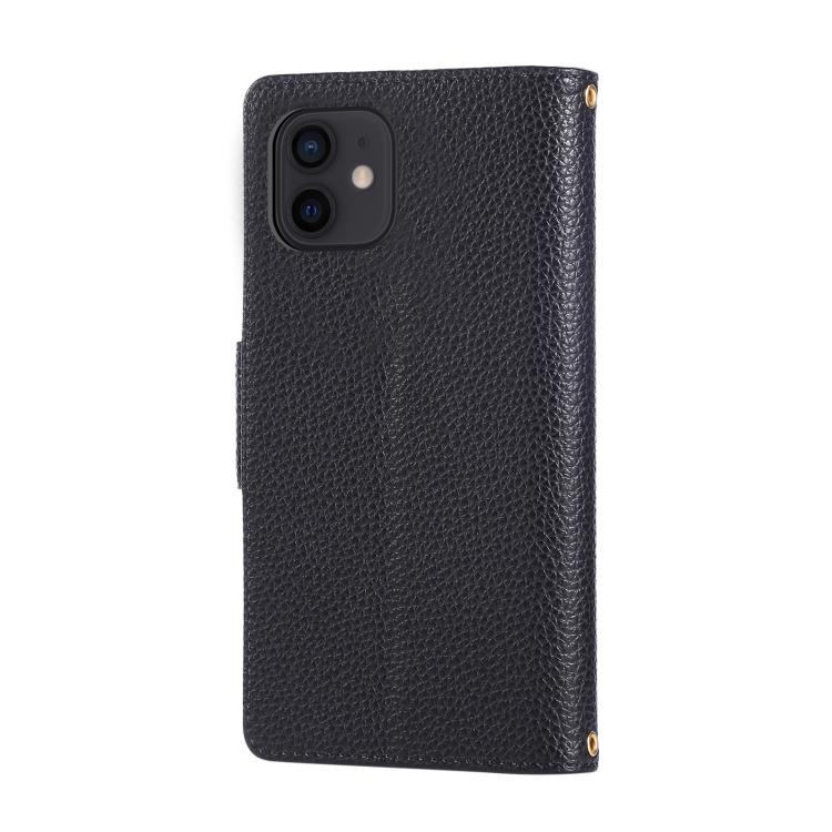 For iPhone 12 mini Round Buckle Zipper Wallet Leather Phone Case with Crossbody Strap