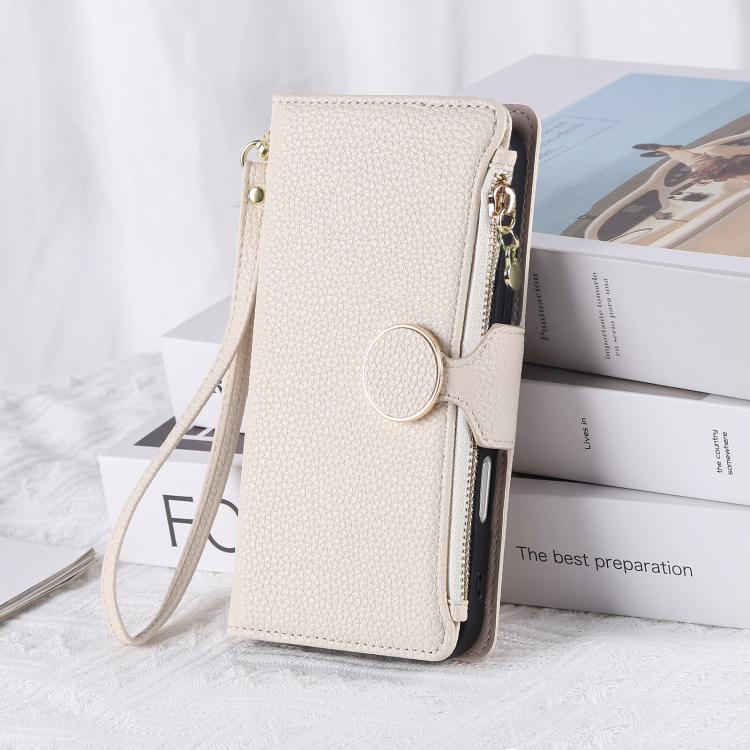 For iPhone 12 mini Round Buckle Zipper Wallet Leather Phone Case with Crossbody Strap