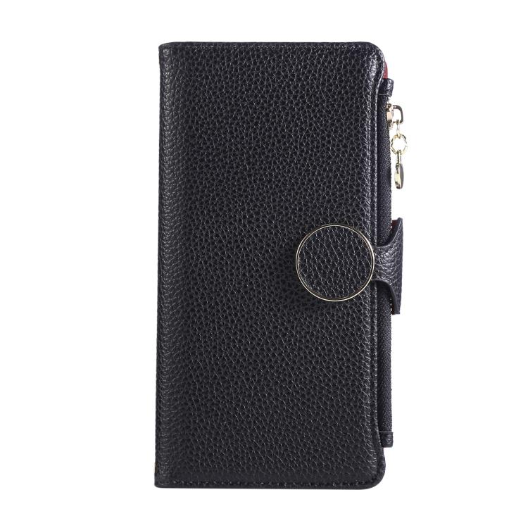 For iPhone 11 Pro Max Round Buckle Zipper Wallet Leather Phone Case with Crossbody Strap