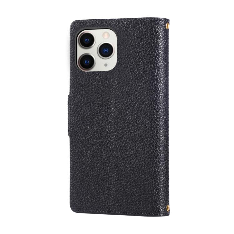 For iPhone 11 Pro Max Round Buckle Zipper Wallet Leather Phone Case with Crossbody Strap