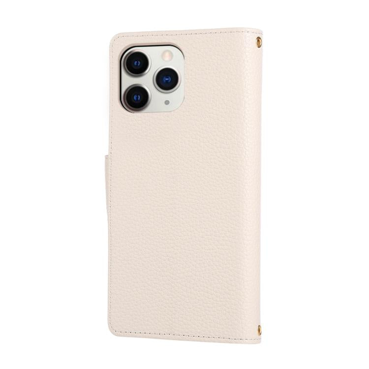 For iPhone 11 Pro Max Round Buckle Zipper Wallet Leather Phone Case with Crossbody Strap