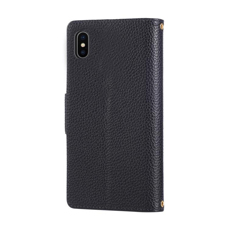 For iPhone X / XS Round Buckle Zipper Wallet Leather Phone Case with Crossbody Strap