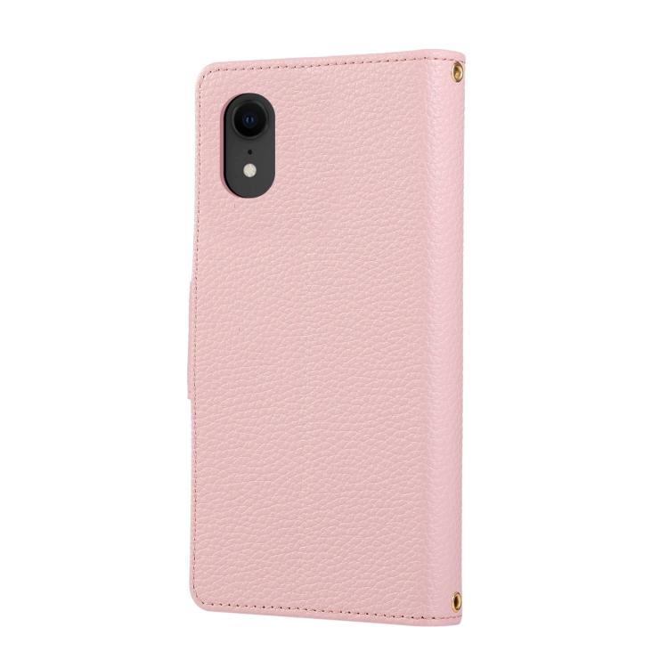 For iPhone XR Round Buckle Zipper Wallet Leather Phone Case with Crossbody Strap