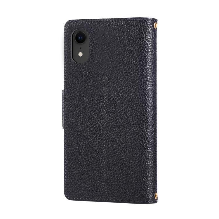 For iPhone XR Round Buckle Zipper Wallet Leather Phone Case with Crossbody Strap