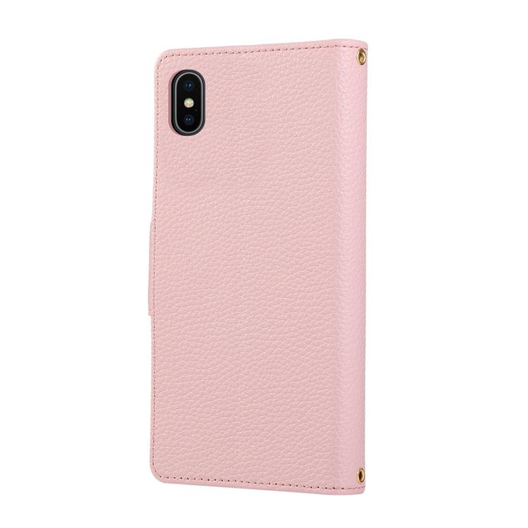 For iPhone XS Max Round Buckle Zipper Wallet Leather Phone Case with Crossbody Strap