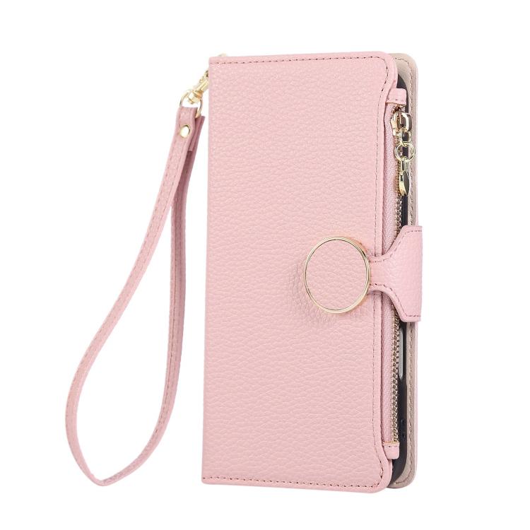 For iPhone 7 Plus / 8 Plus Round Buckle Zipper Wallet Leather Phone Case with Crossbody Strap