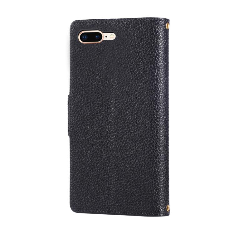 For iPhone 7 Plus / 8 Plus Round Buckle Zipper Wallet Leather Phone Case with Crossbody Strap