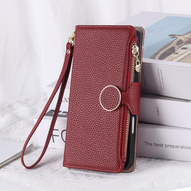 For Google Pixel 9a Round Buckle Zipper Wallet Leather Phone Case with Crossbody Strap