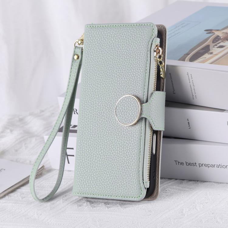For Google Pixel 9a Round Buckle Zipper Wallet Leather Phone Case with Crossbody Strap