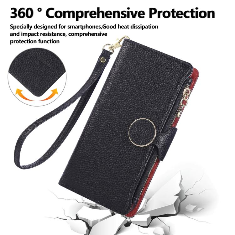 For Google Pixel 9a Round Buckle Zipper Wallet Leather Phone Case with Crossbody Strap