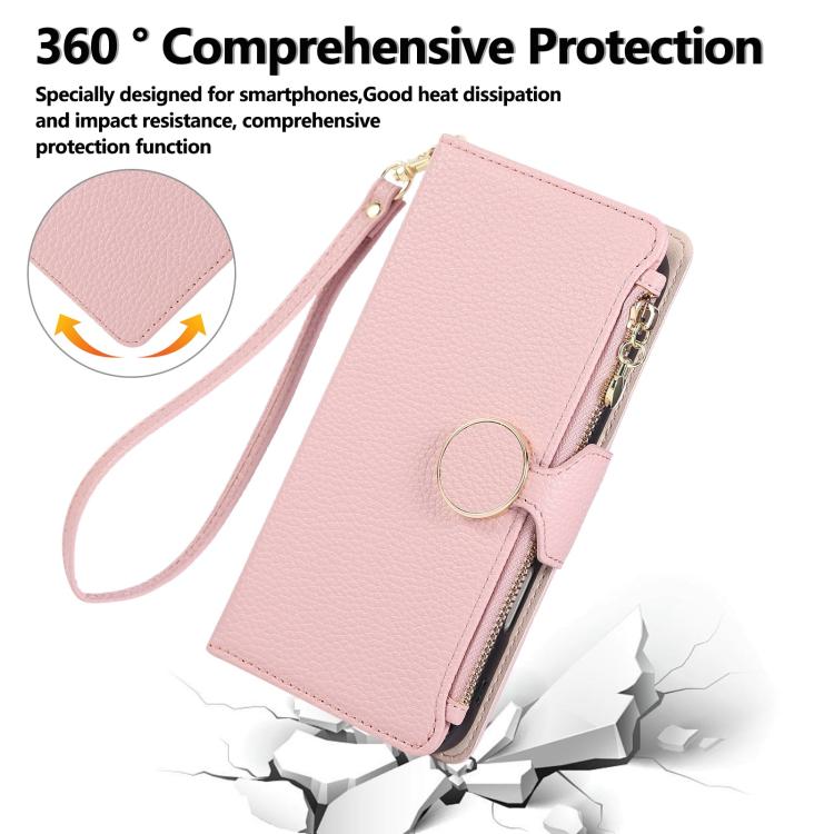 For Google Pixel 7 Round Buckle Zipper Wallet Leather Phone Case with Crossbody Strap