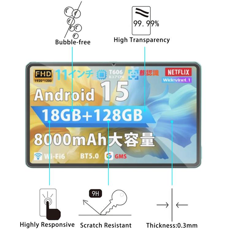 For Azeyou M17 T11 11 inch 2pcs 9H 0.3mm Explosion-proof Tempered Glass Film