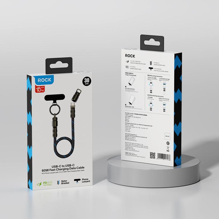 ROCK R15 Type-C to Type-C 60W Phone Lanyard Fast Charging Zinc Alloy Data Cable, Length:30cm