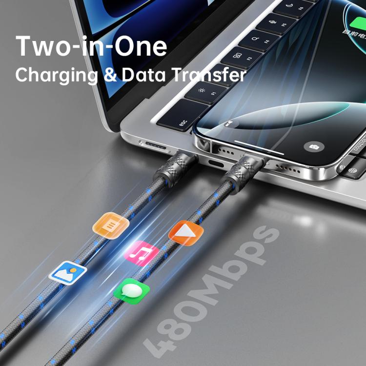 ROCK R15 Type-C to 8 Pin 27W Phone Lanyard Fast Charging Zinc Alloy Data Cable, Length:30cm