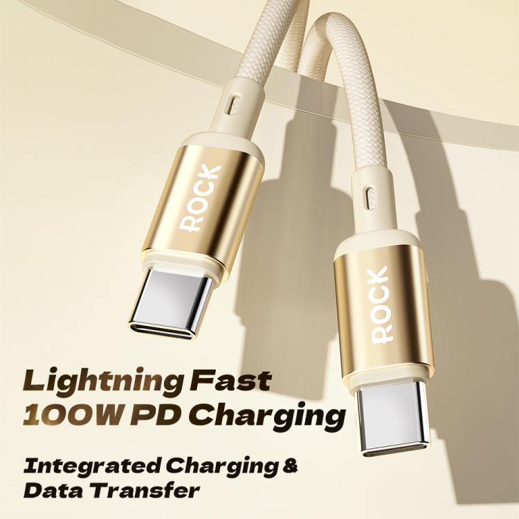 ROCK R18 Type-C to Type-C PD100W Metal Braided Fast Charging Data Cable, Length:1m - Beige