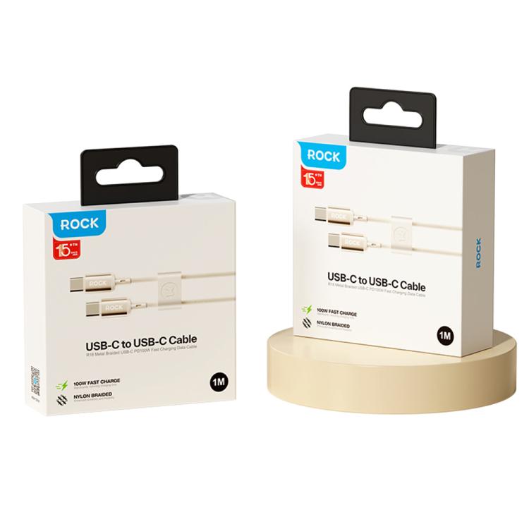 ROCK R18 Type-C to Type-C PD100W Metal Braided Fast Charging Data Cable, Length:1m - Beige