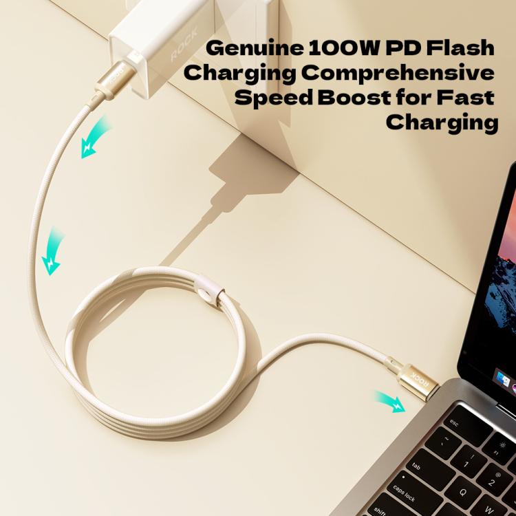 ROCK R18 Type-C to Type-C PD100W Metal Braided Fast Charging Data Cable, Length:1m - Beige