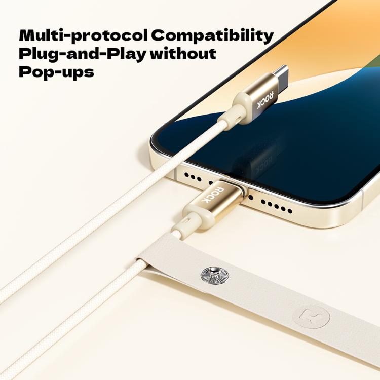 ROCK R18 Type-C to Type-C PD100W Metal Braided Fast Charging Data Cable, Length:1m - Beige