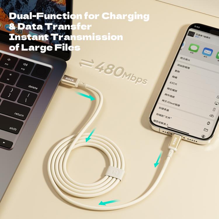 ROCK R18 Type-C to Type-C PD100W Metal Braided Fast Charging Data Cable, Length:1m - Beige