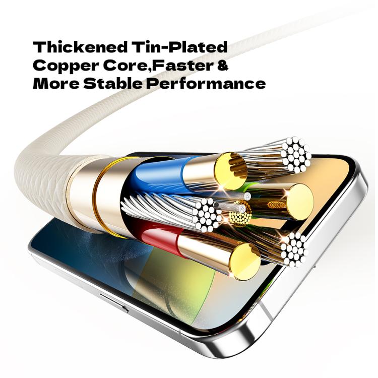 ROCK R18 Type-C to Type-C PD100W Metal Braided Fast Charging Data Cable, Length:1m - Beige