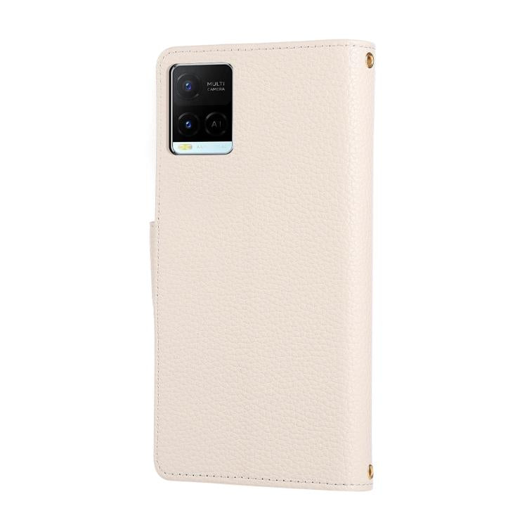 For vivo Y21 / Y33s 4G Global Round Buckle Zipper Wallet Leather Phone Case with Crossbody Strap