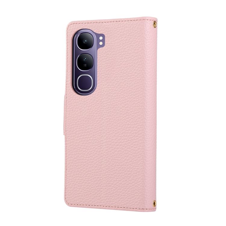 For vivo V40 Lite Round Buckle Zipper Wallet Leather Phone Case with Crossbody Strap