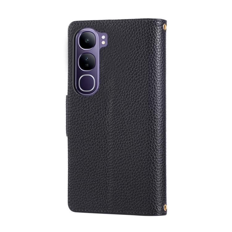 For vivo V40 Lite Round Buckle Zipper Wallet Leather Phone Case with Crossbody Strap