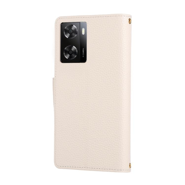 For OPPO A57 / A77 5G Global Round Buckle Zipper Wallet Leather Phone Case with Crossbody Strap
