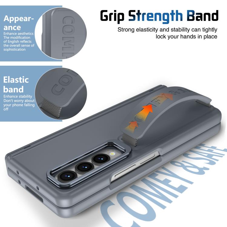 For Samsung Galaxy Z Fold4 Film Integrated Lens Frame Bracket Phone Case with Wristband
