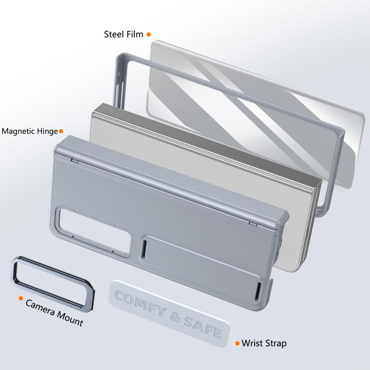 For Samsung Galaxy Z Fold4 Film Integrated Lens Frame Bracket Phone Case with Wristband