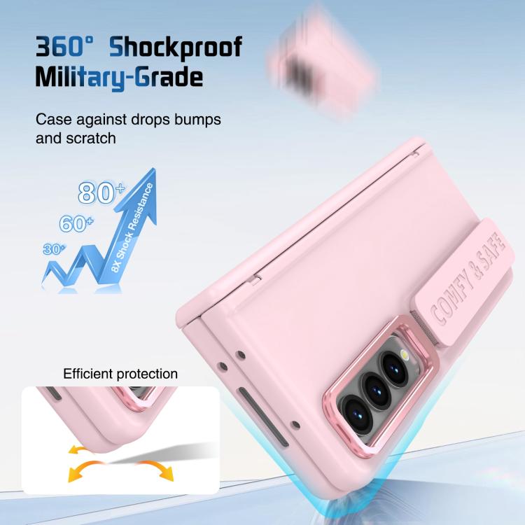 For Samsung Galaxy Z Fold4 Film Integrated Lens Frame Bracket Phone Case with Wristband