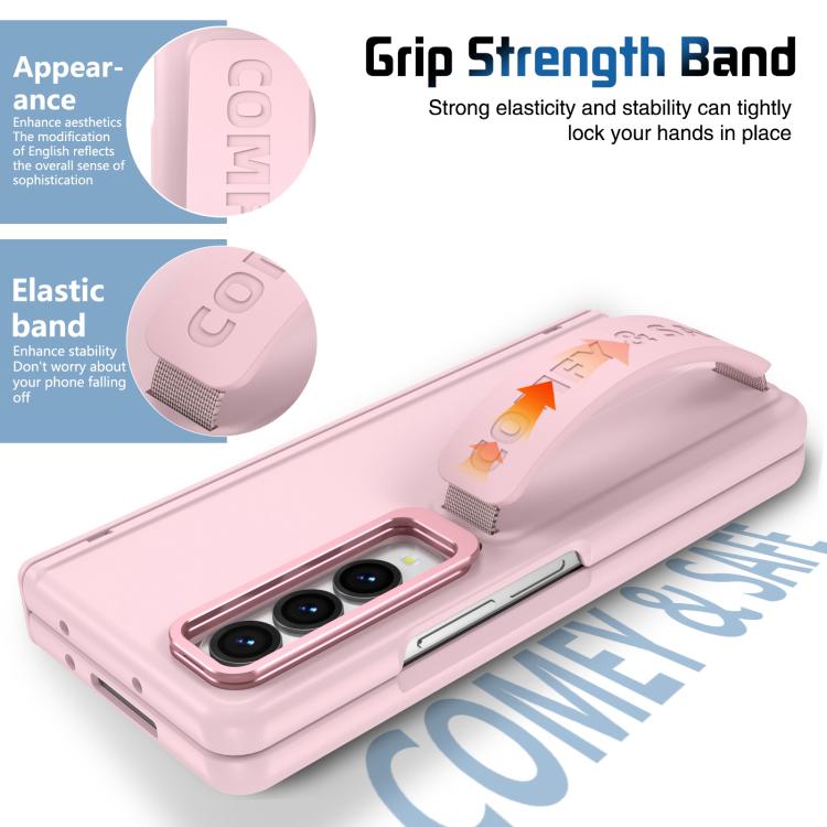 For Samsung Galaxy Z Fold4 Film Integrated Lens Frame Bracket Phone Case with Wristband