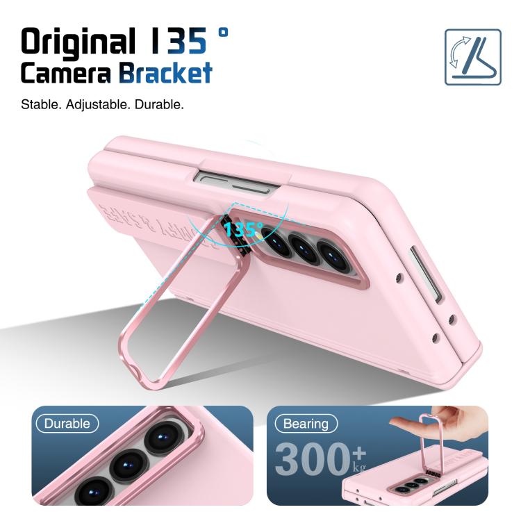 For Samsung Galaxy Z Fold4 Film Integrated Lens Frame Bracket Phone Case with Wristband
