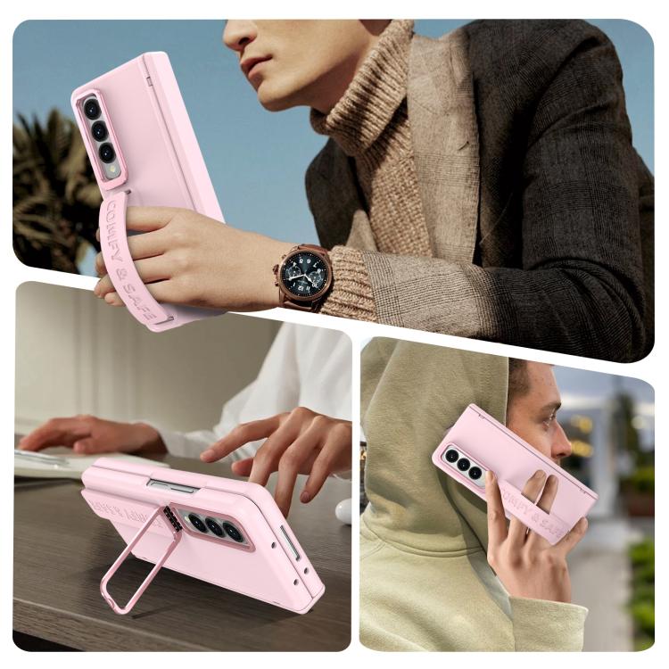 For Samsung Galaxy Z Fold4 Film Integrated Lens Frame Bracket Phone Case with Wristband