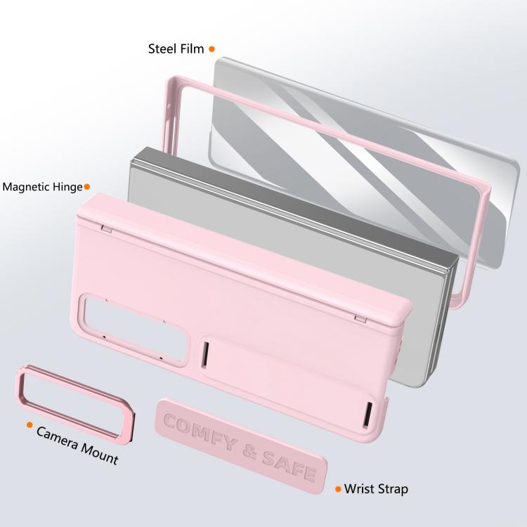 For Samsung Galaxy Z Fold4 Film Integrated Lens Frame Bracket Phone Case with Wristband