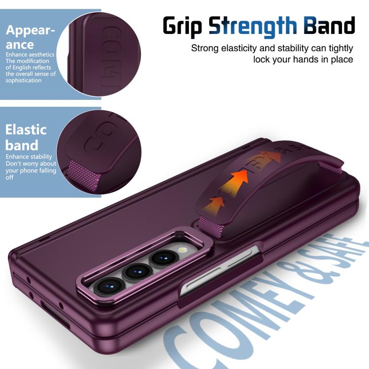 For Samsung Galaxy Z Fold4 Film Integrated Lens Frame Bracket Phone Case with Wristband