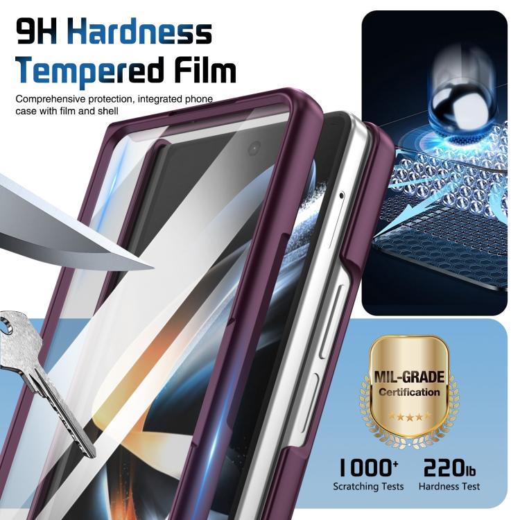 For Samsung Galaxy Z Fold4 Film Integrated Lens Frame Bracket Phone Case with Wristband