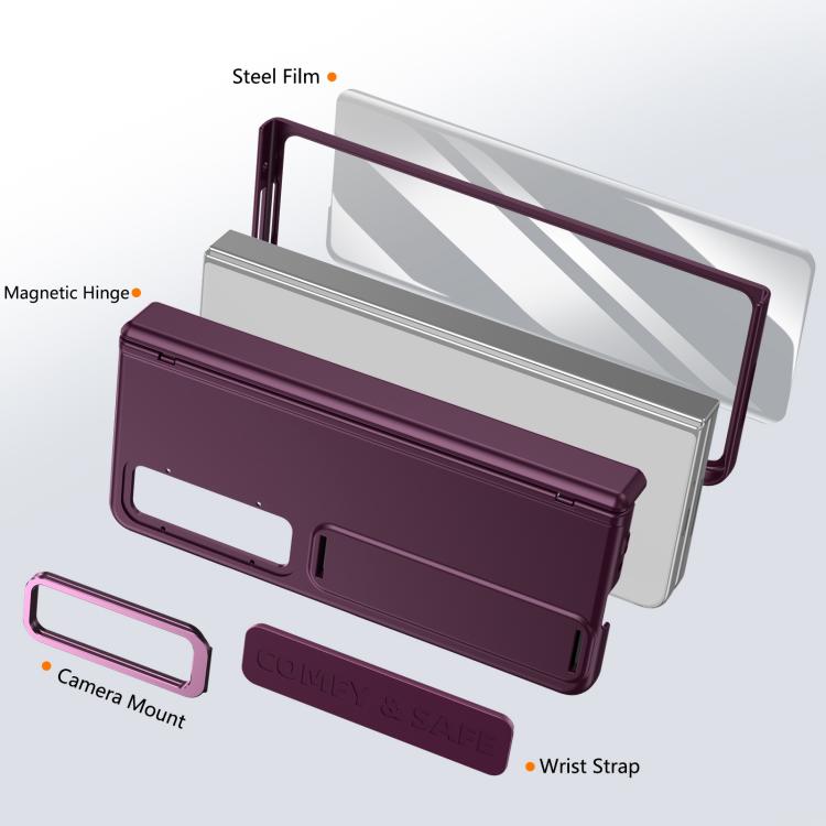 For Samsung Galaxy Z Fold4 Film Integrated Lens Frame Bracket Phone Case with Wristband